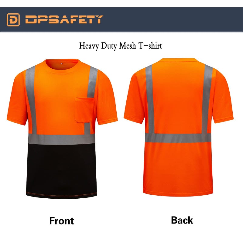 DPSAFETY High Visibility Shirts Quick Dry Safety T Shirts with Reflective Strips and Pocket Short Sleeve Mesh Hi Vis Construction Work Class 2 Shirt for Men/Women Black Bottom Orange,4XL - Image 4